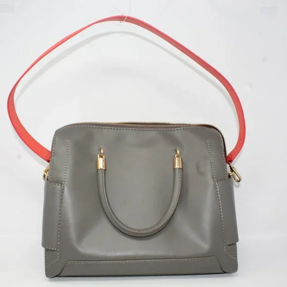 Sass & Bide Satchel Bag The Ember  Gray Pocketed Zippered Orange Strap Purse Lux - Picture 2 of 11